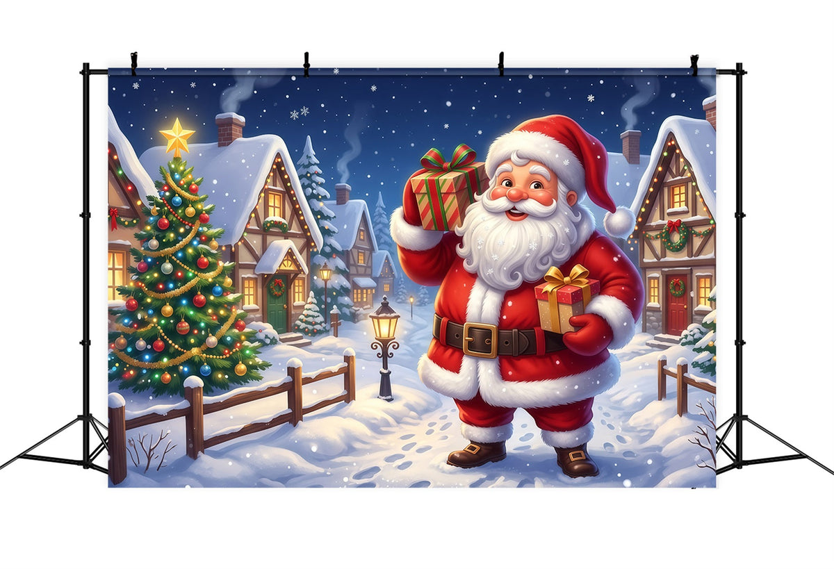 Fond Photo Père Noël Village Cadeaux Promenade RR610-17