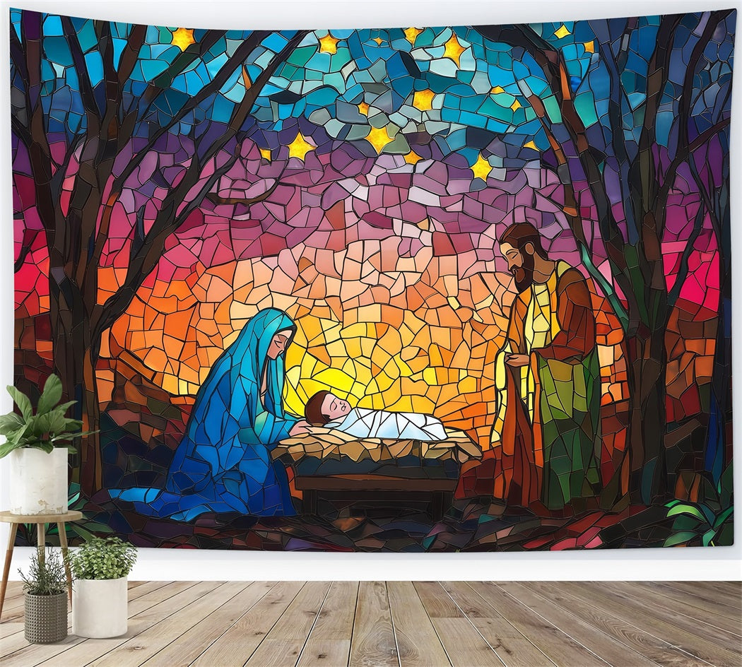 Fond De Crèche De Noël Vitrail Étoilé Artistique RR610-178