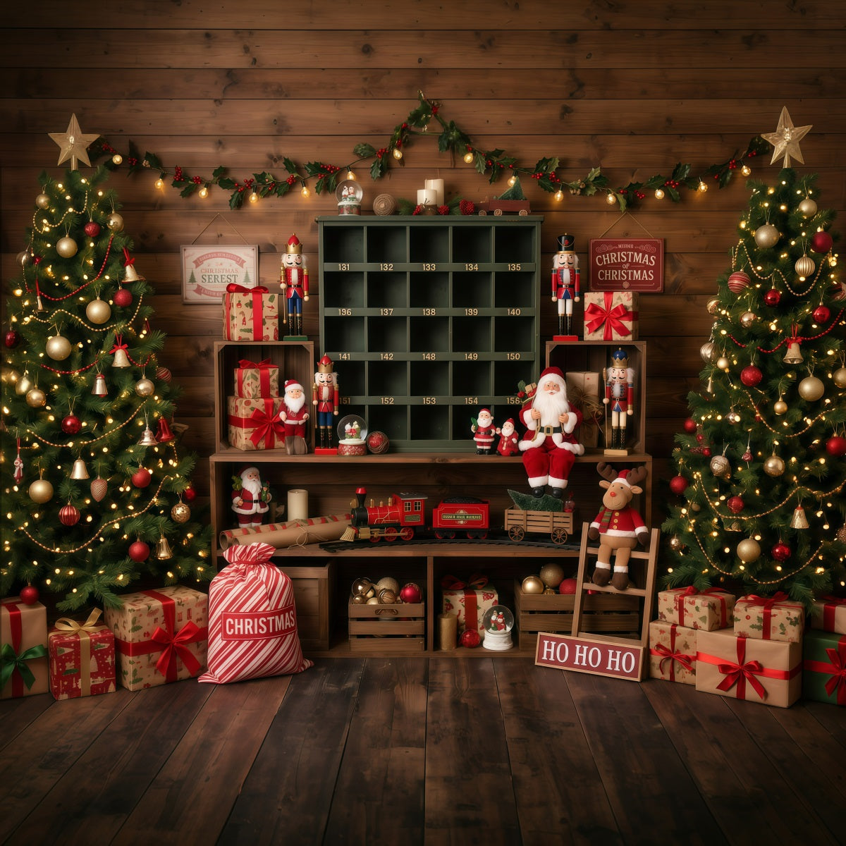 Fond Photo Père Noël Salle Jouets Rustique Atelier RR610-18
