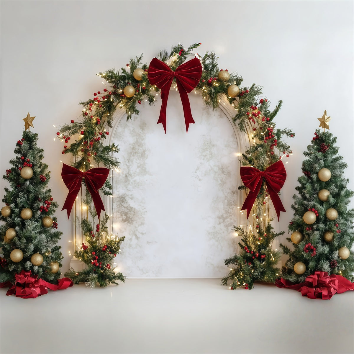 Fond De Noël Arche Ornements Nœud Rouge RR610-20