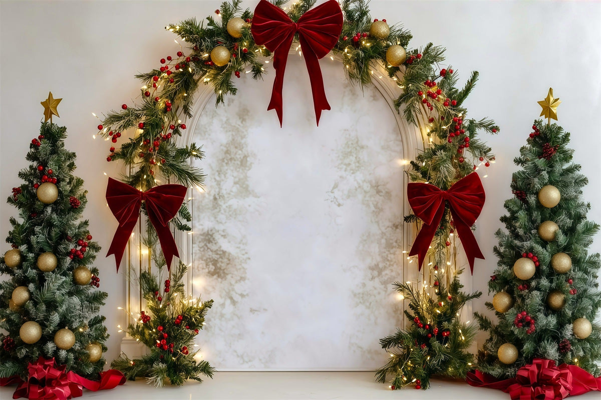 Fond De Noël Arche Ornements Nœud Rouge RR610-20