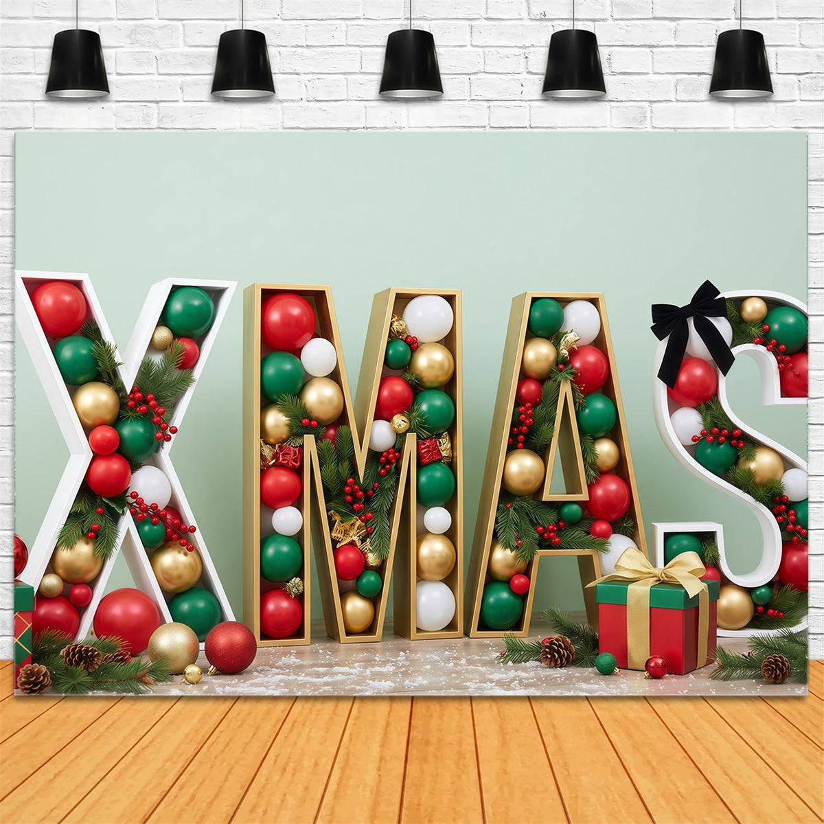 Fond Photo De Noël Ornement Lettre Cadeau Vintage RR610-23