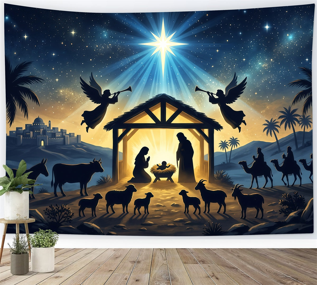 Fond De Crèche De Noël Église Étoile Rayonnante RR610-25