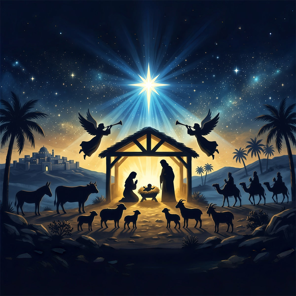 Fond De Crèche De Noël Église Étoile Rayonnante RR610-25