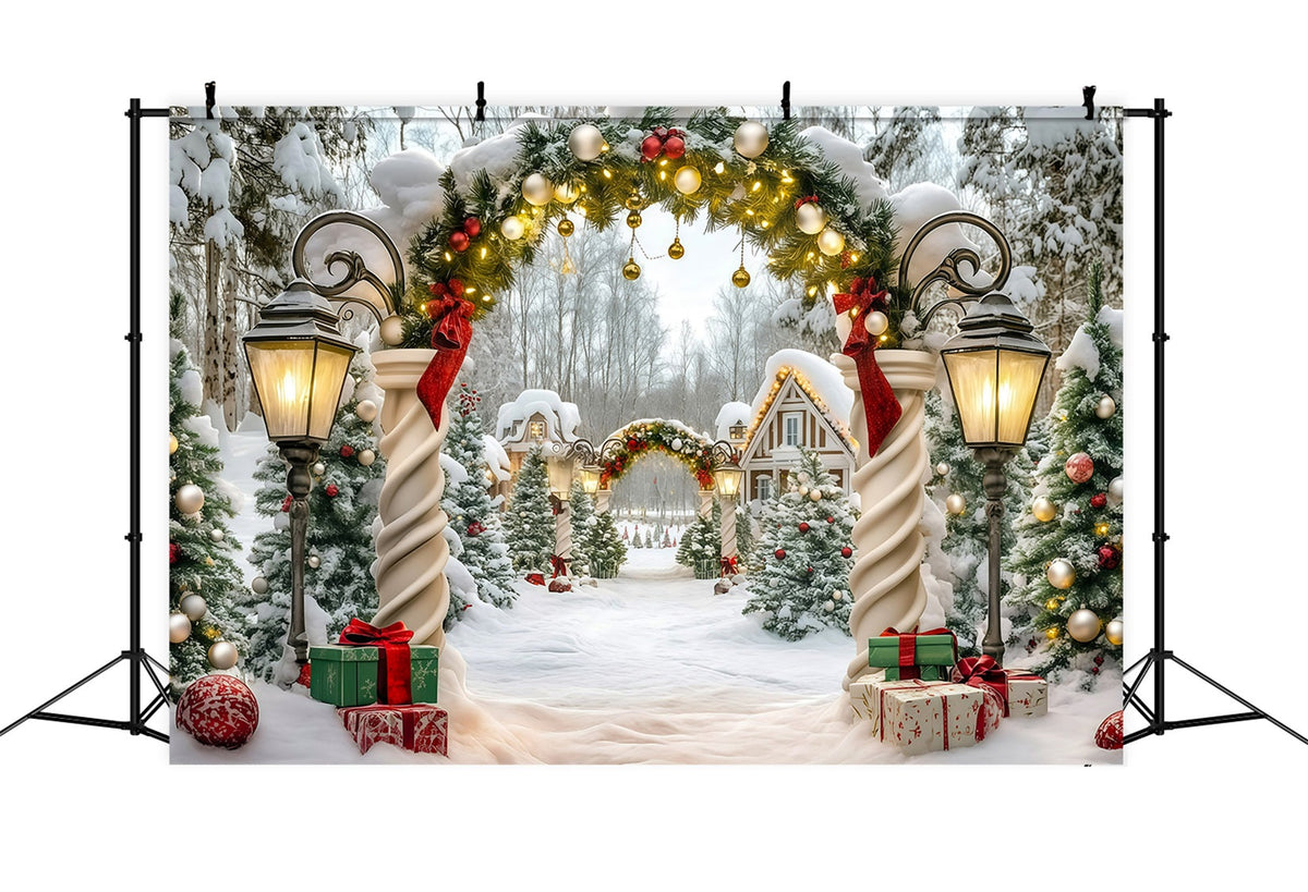 Grand Fond De Noël Entrée Cottage Guirlande Enneigée RR610-27