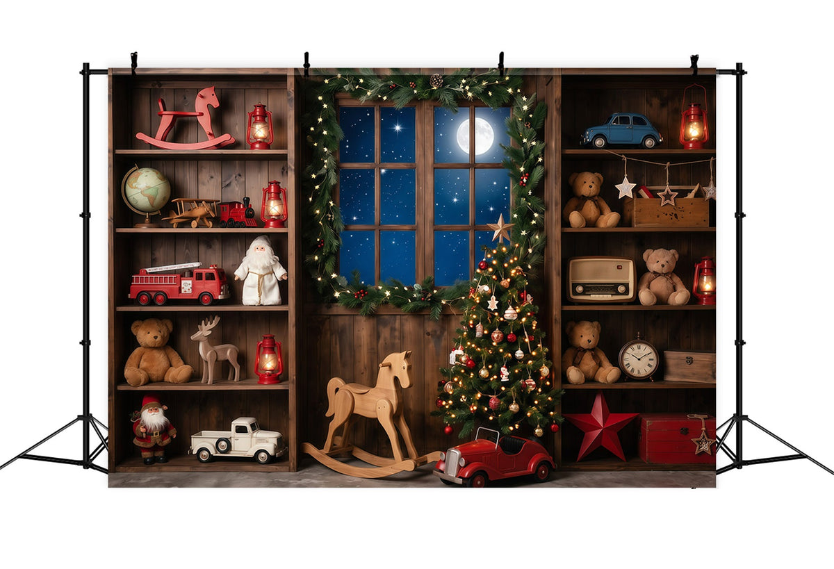Fond Photo Atelier Père Noël Fenêtre Jouets Vintage RR610-29