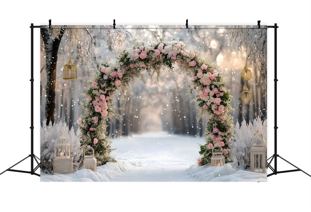 Fond De Noël Arche Rose Roses Neige RR610-30