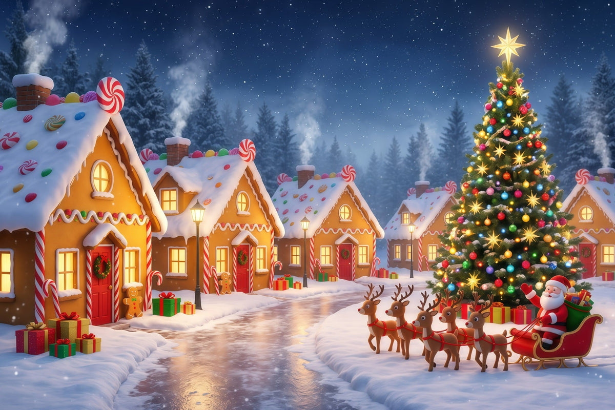 Fond Village Père Noël Pain D'Épices Traîneau RR610-31