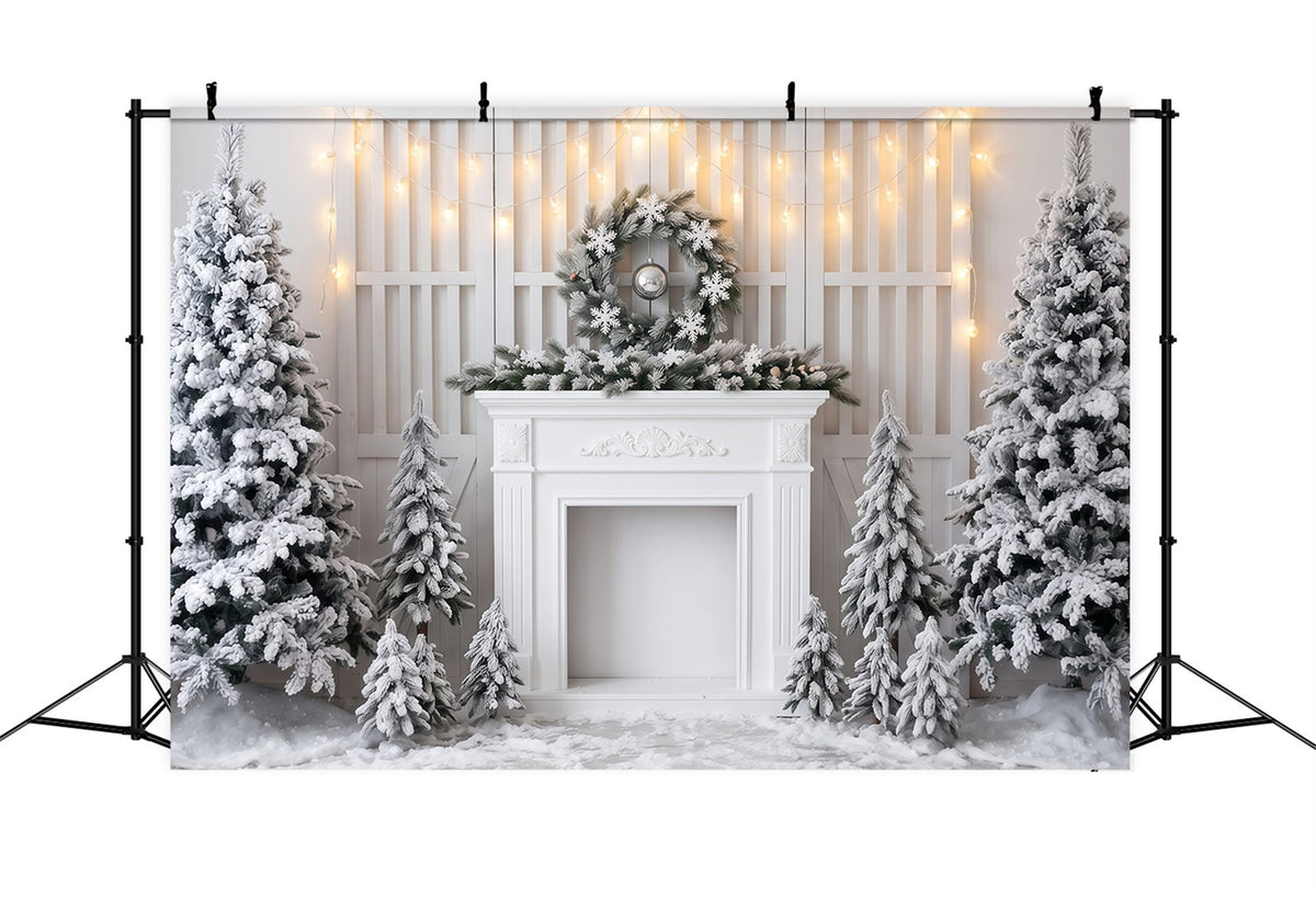 Fond De Noël Blanc Cheminée Givrée Décor RR610-32