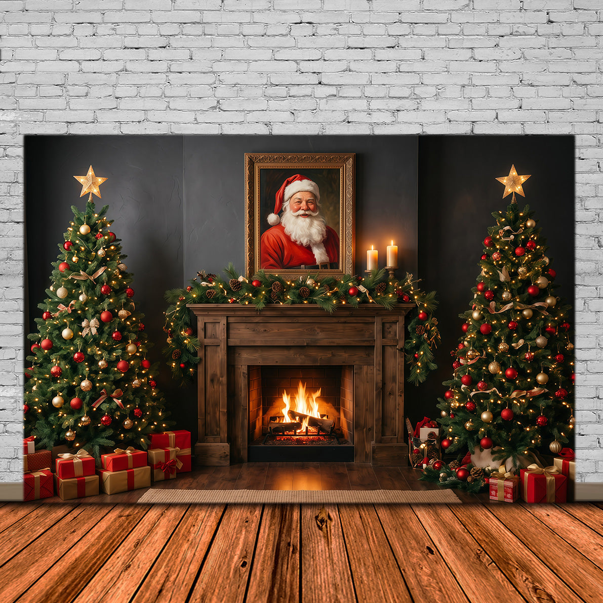 Fond Photo Père Noël Cheminée Sombre Décor RR610-34