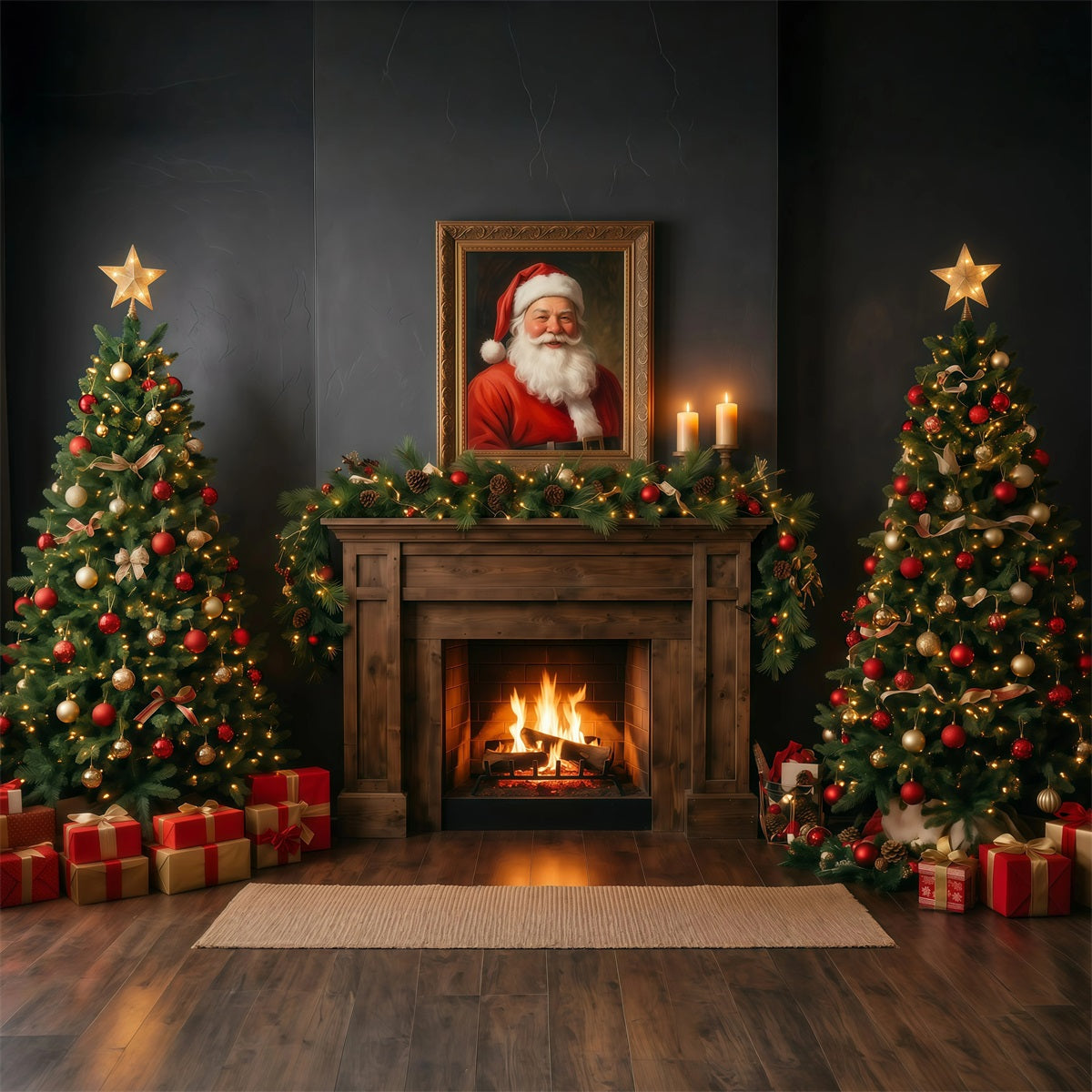 Fond Photo Père Noël Cheminée Sombre Décor RR610-34