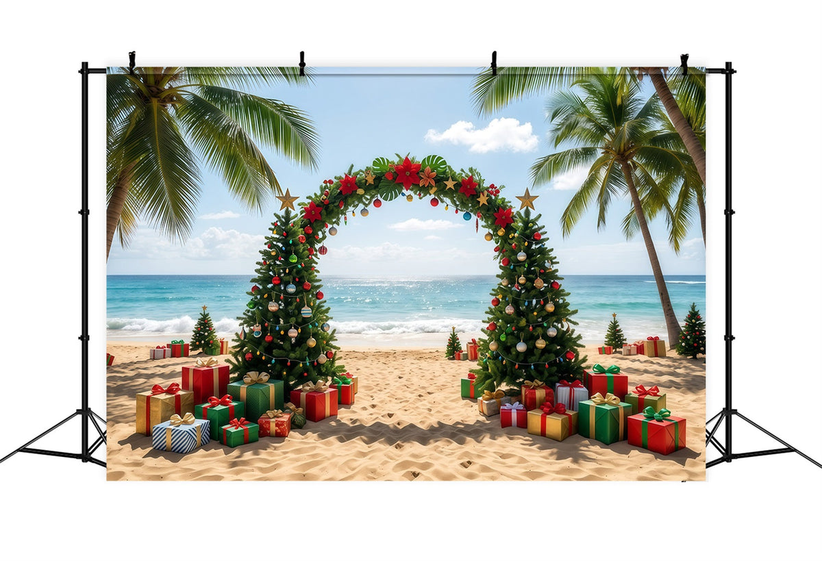 Fond De Noël Tropical Plage Arche Sapins RR610-35