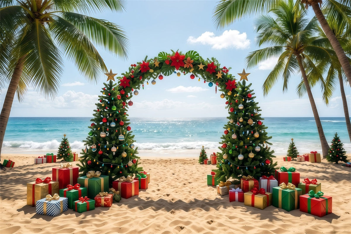 Fond De Noël Tropical Plage Arche Sapins RR610-35