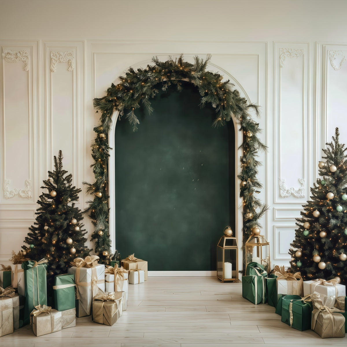 Fond De Noël Arche Guirlande Verte Élégante RR610-36