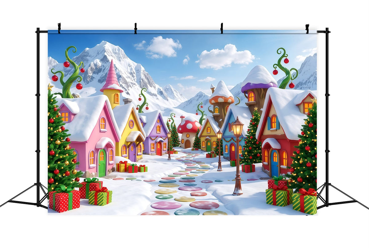 Fond De Noël Montagne Village Maison Bonbons Enneigée RR610-37