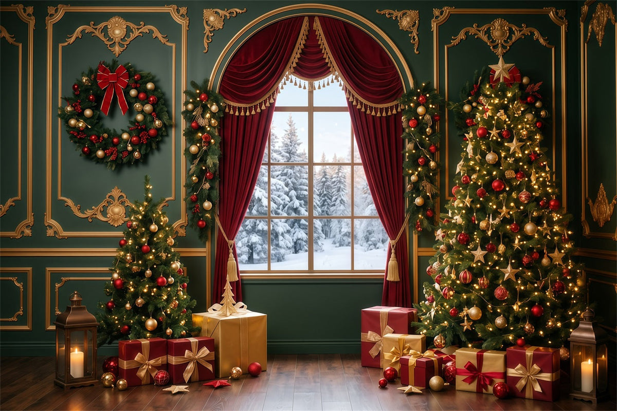 Fond Photo De Noël Fenêtre Velours Émeraude RR610-4