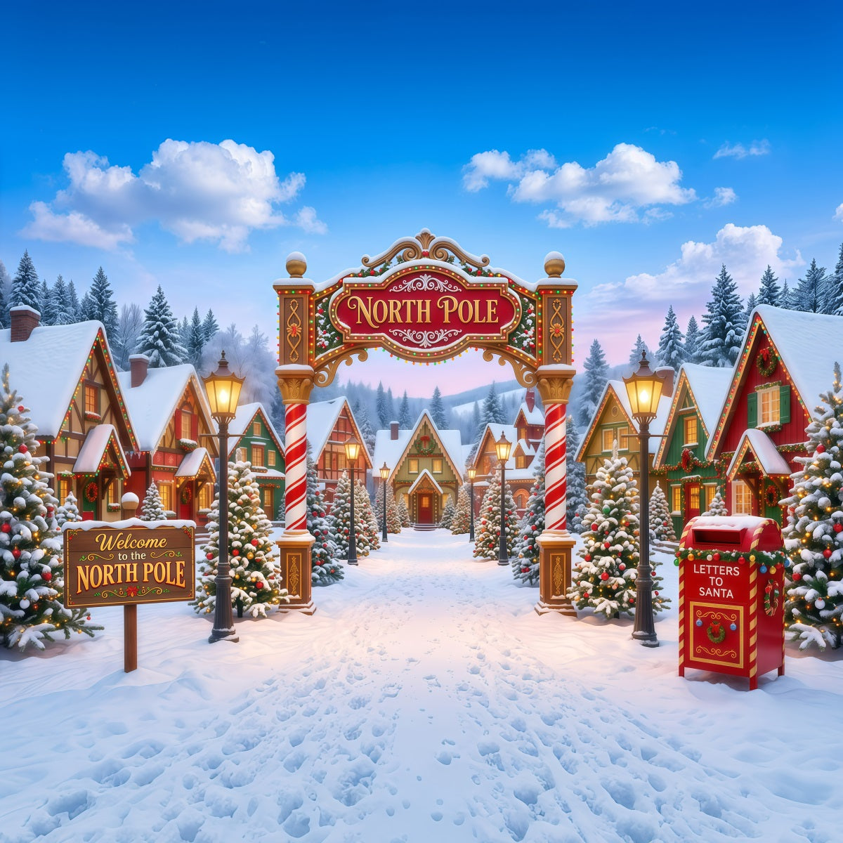 Grand Fond Photo De Noël Village Enneigé Fantaisiste Pôle Nord RR610-42