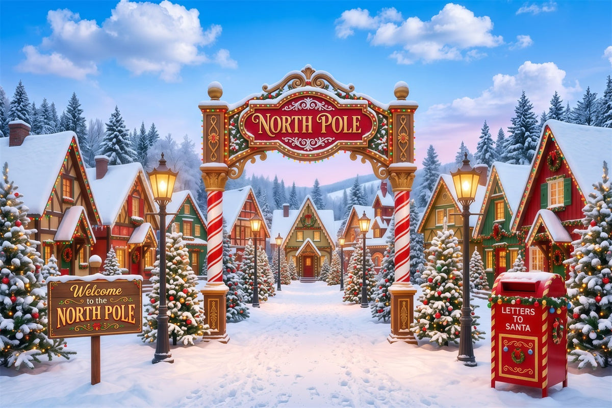 Grand Fond Photo De Noël Village Enneigé Fantaisiste Pôle Nord RR610-42