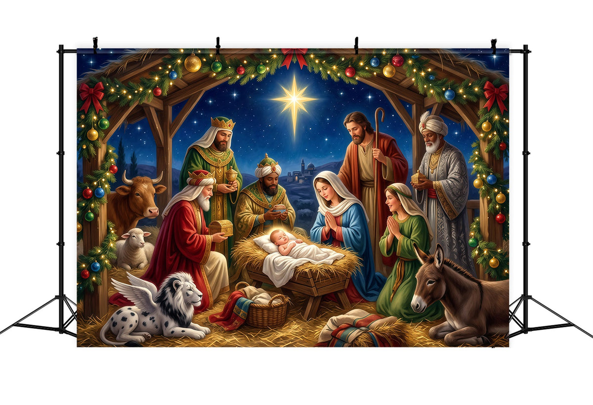 Fond De Crèche De Noël Église Étoilée Mangeoire RR610-45