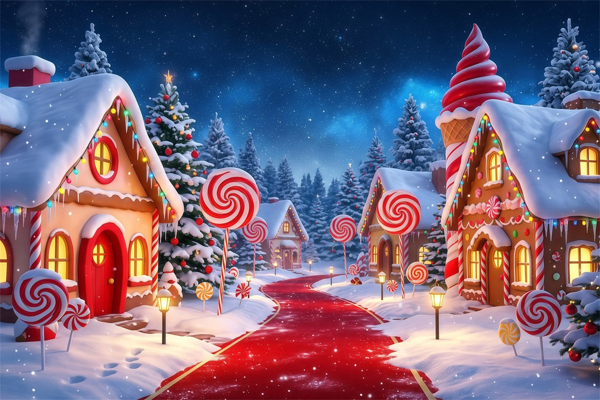Fond De Noël Campagnard Village Bonbons Sentier Enneigé RR610-47