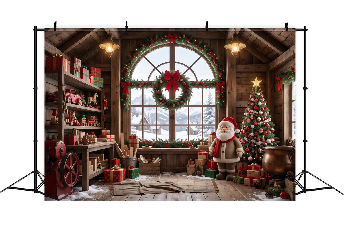 Fond Photo Atelier Père Noël Salle Jouets Bois Rustique RR610-5
