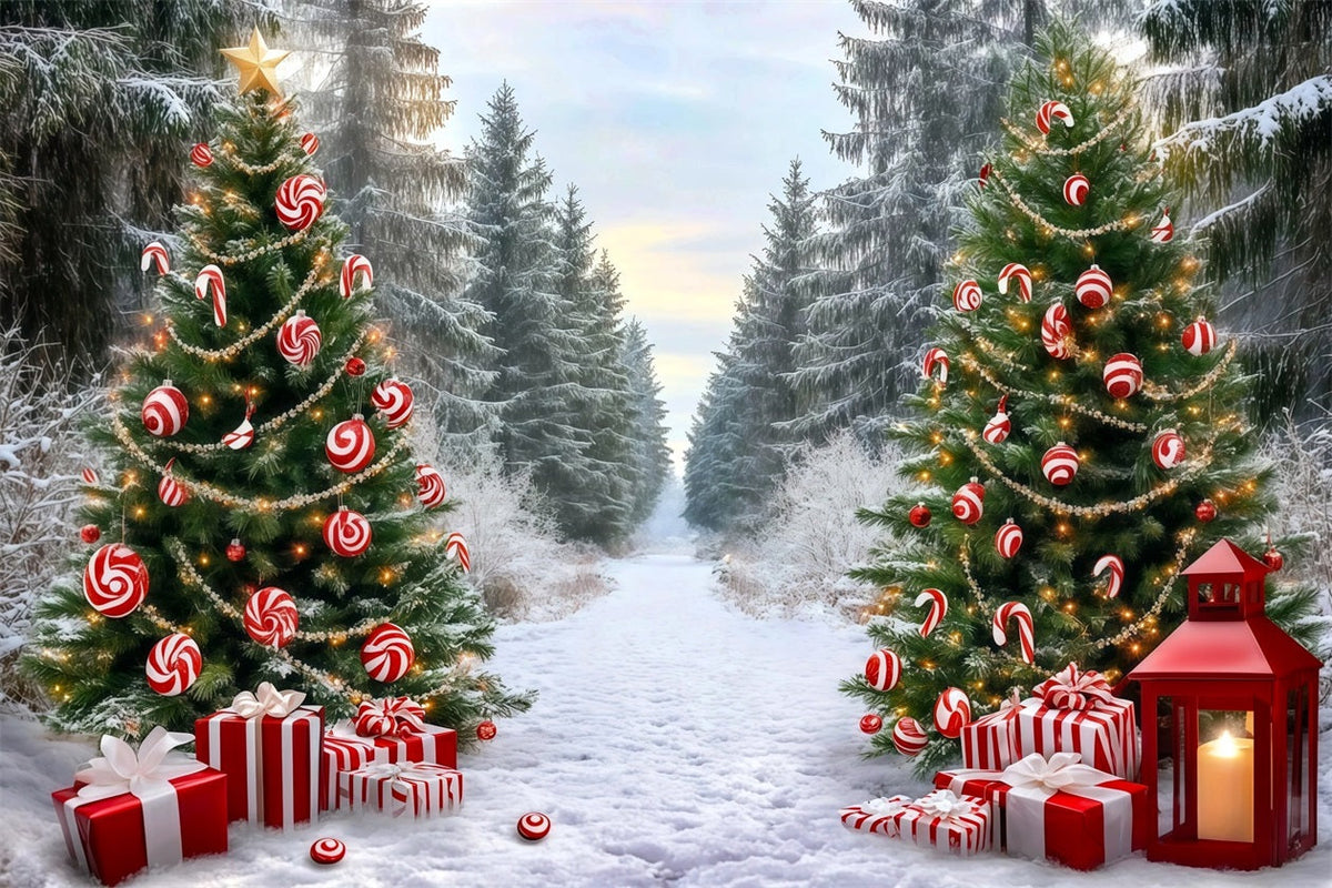 Fond De Noël Classique Sentier Forêt Bonbons Sucre RR610-50
