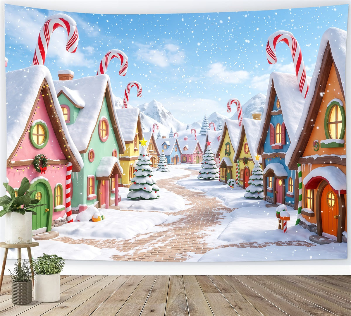 Fond De Village De Noël Village Bonbons Sucre Enneigé RR610-51