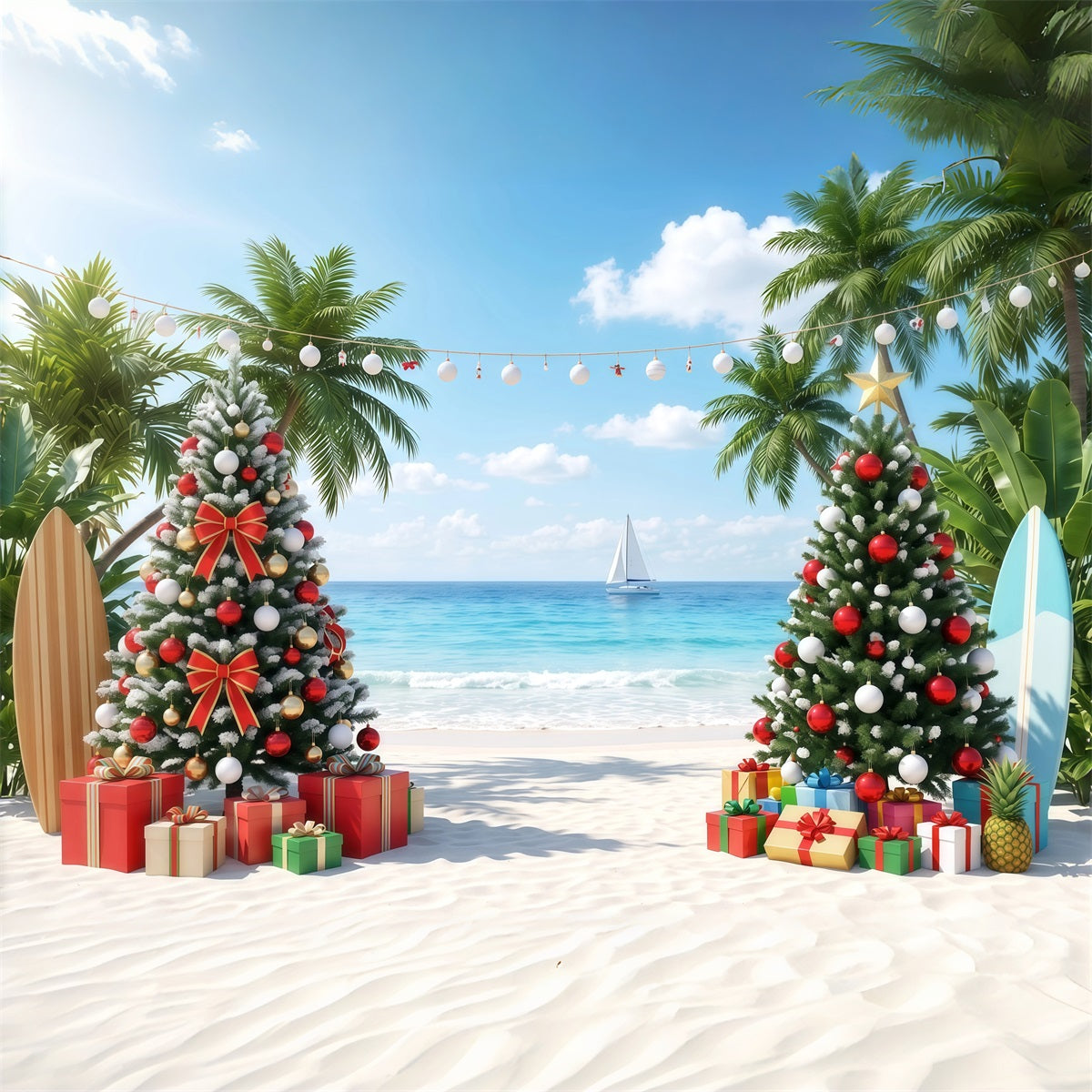 Fond De Noël Tropical Plage Mer Palmiers RR610-57