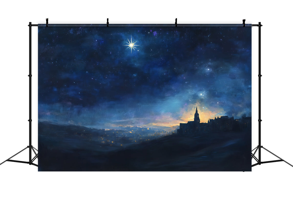 Fond De Crèche De Noël Horizon Bethléem Nuit Étoilée RR610-58