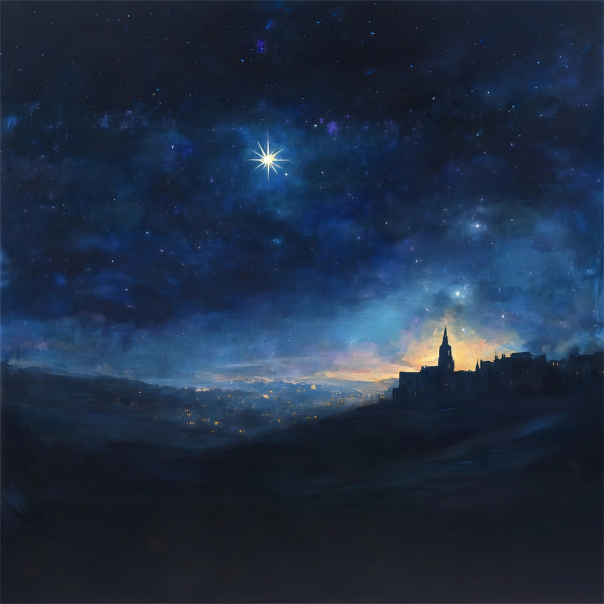 Fond De Crèche De Noël Horizon Bethléem Nuit Étoilée RR610-58