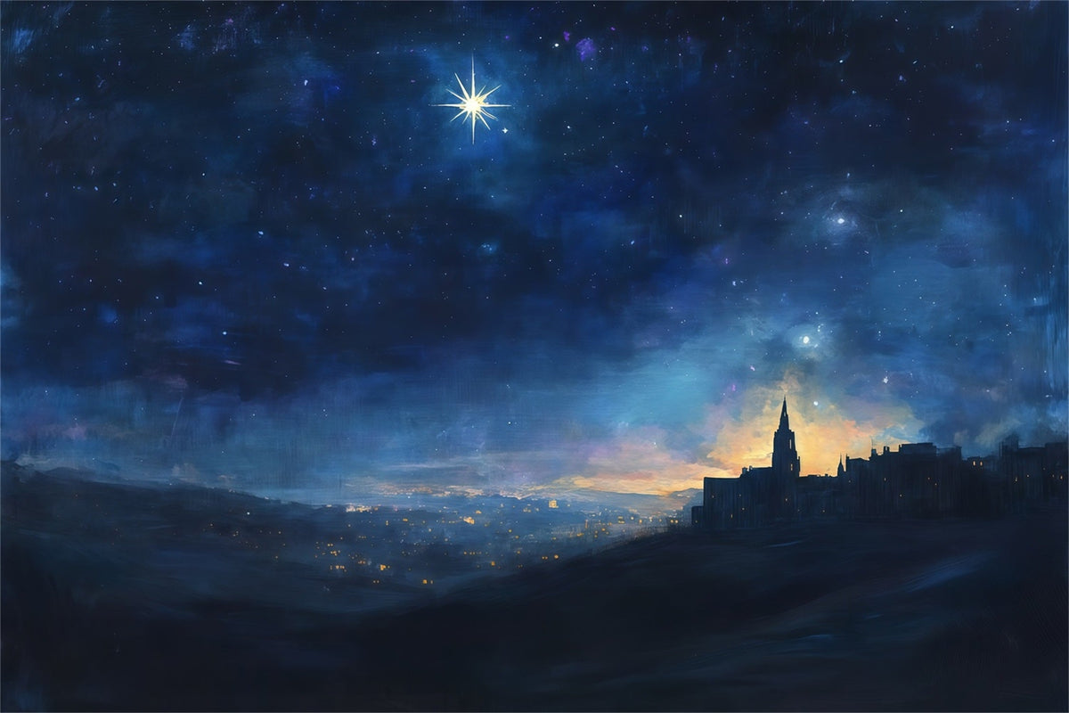 Fond De Crèche De Noël Horizon Bethléem Nuit Étoilée RR610-58