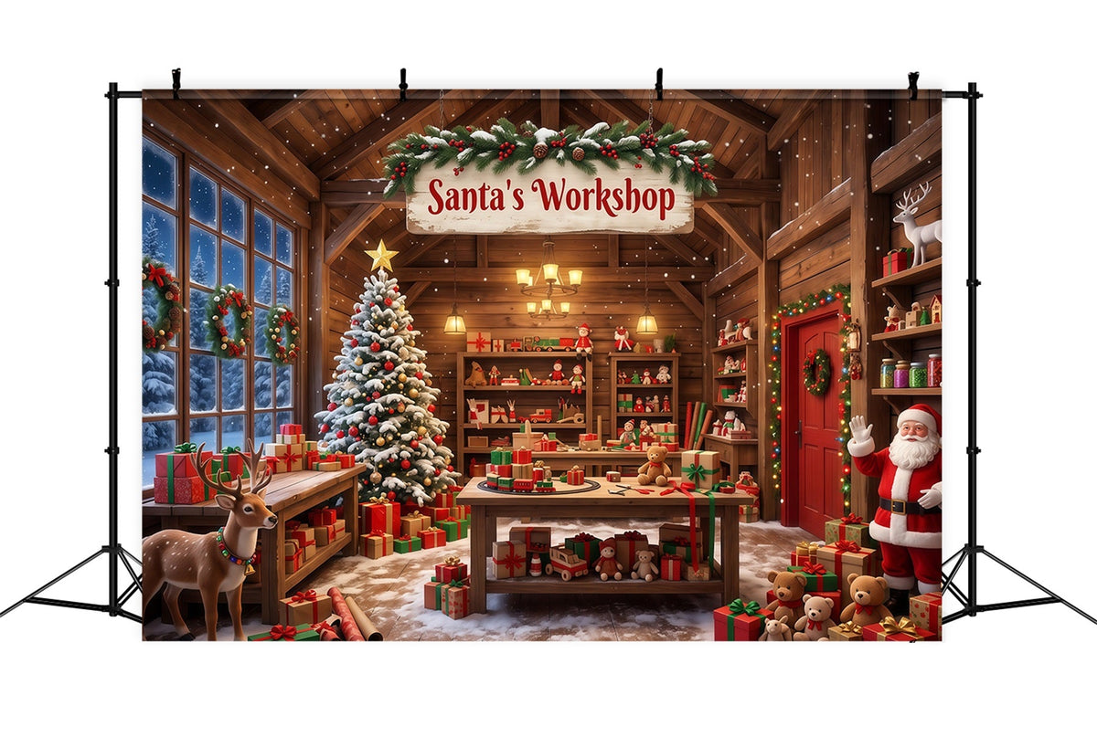 Fond Photo Atelier Père Noël Intérieur Chalet Rustique RR610-59