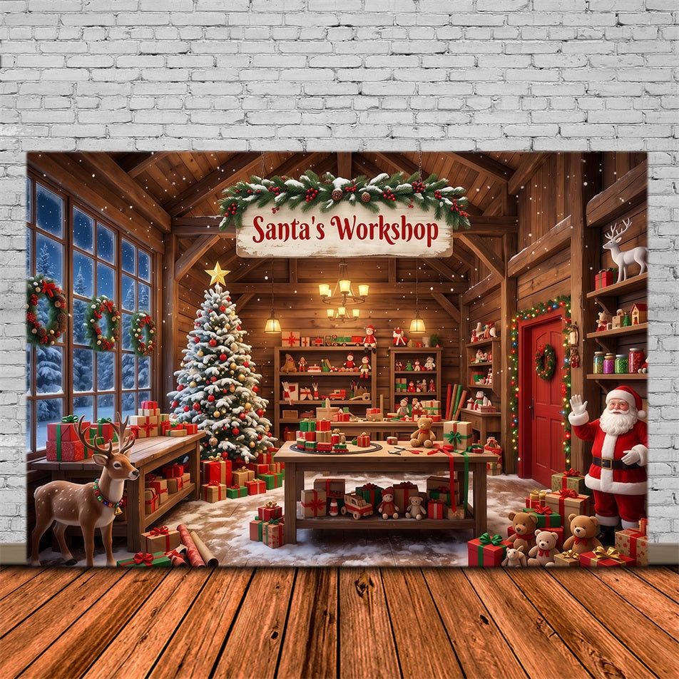Fond Photo Atelier Père Noël Intérieur Chalet Rustique RR610-59