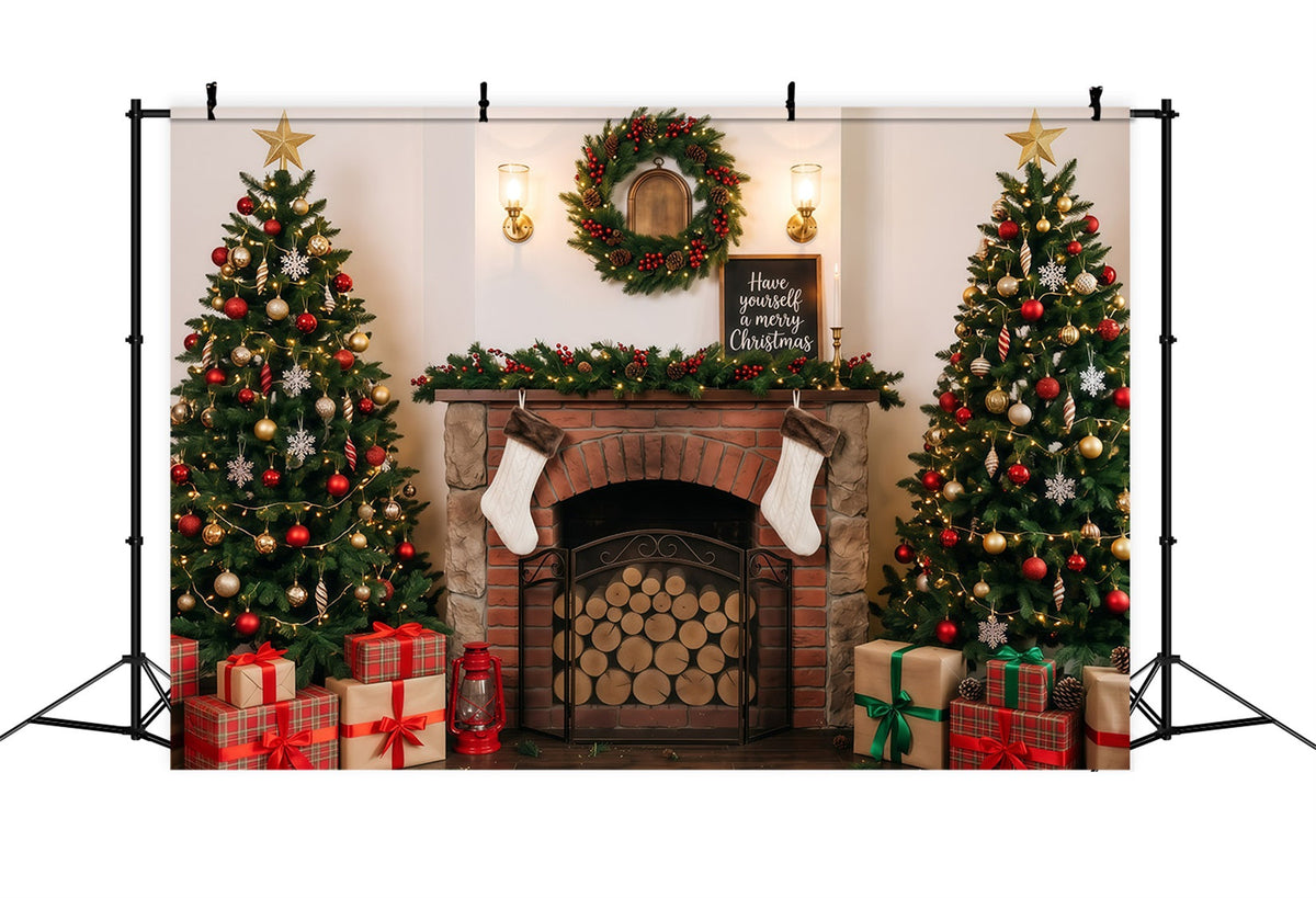 Fond Photo De Noël Cheminée Chaleureuse Sapin RR610-6