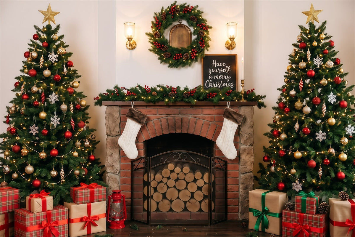 Fond Photo De Noël Cheminée Chaleureuse Sapin RR610-6