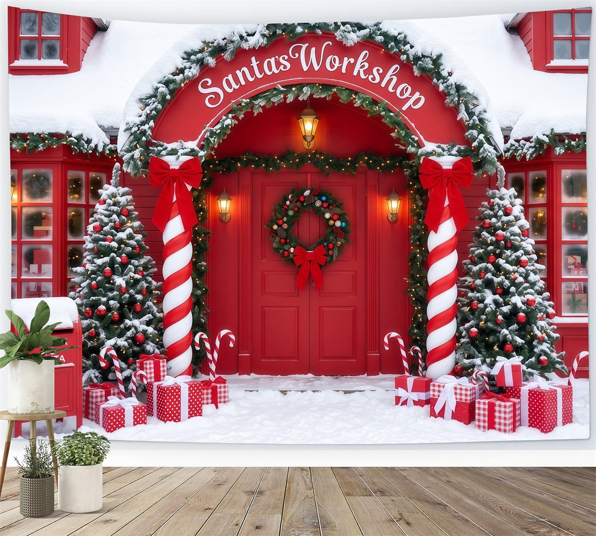 Fond De Noël Porte Bonbons Sucre Enneigée Rouge RR610-60