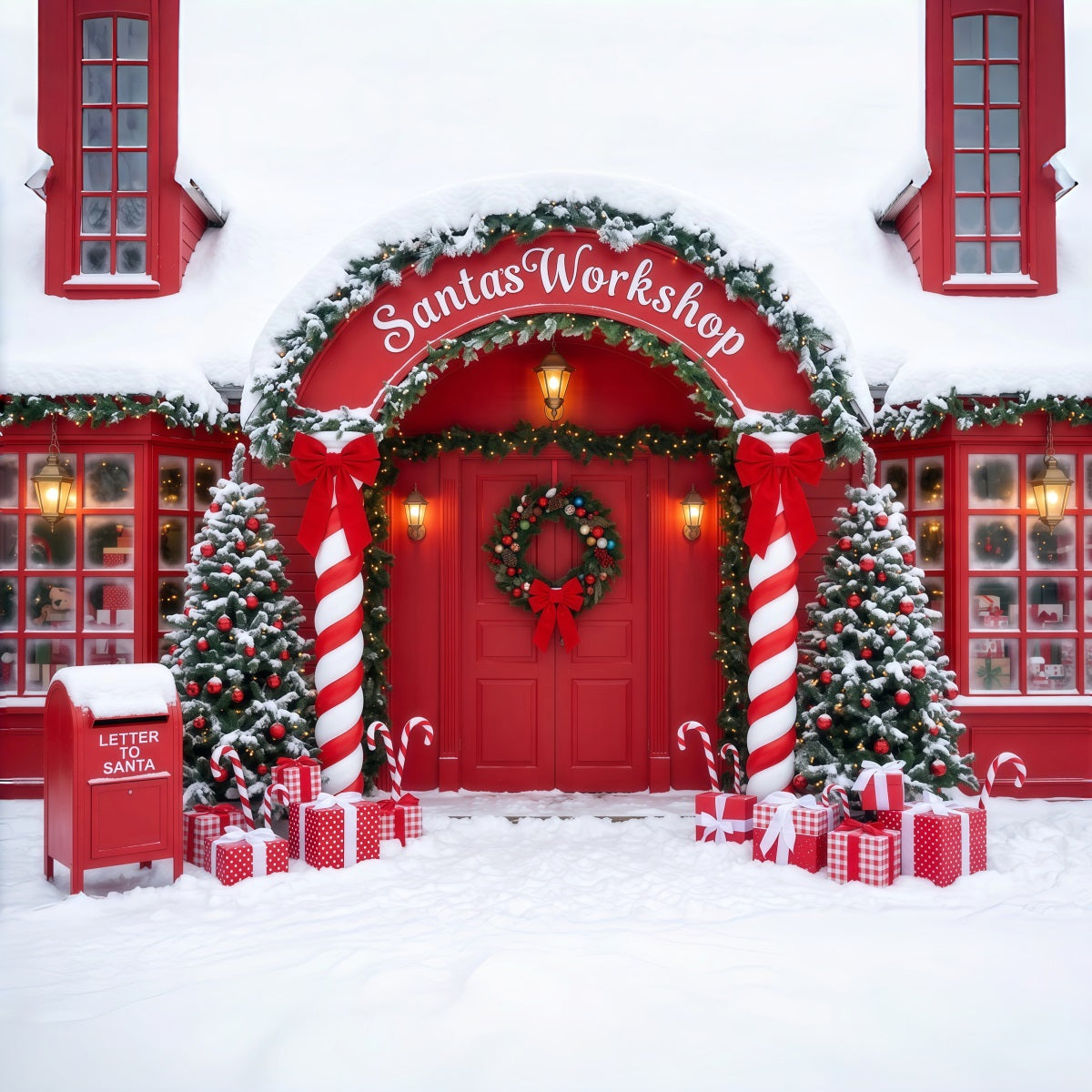 Fond De Noël Porte Bonbons Sucre Enneigée Rouge RR610-60