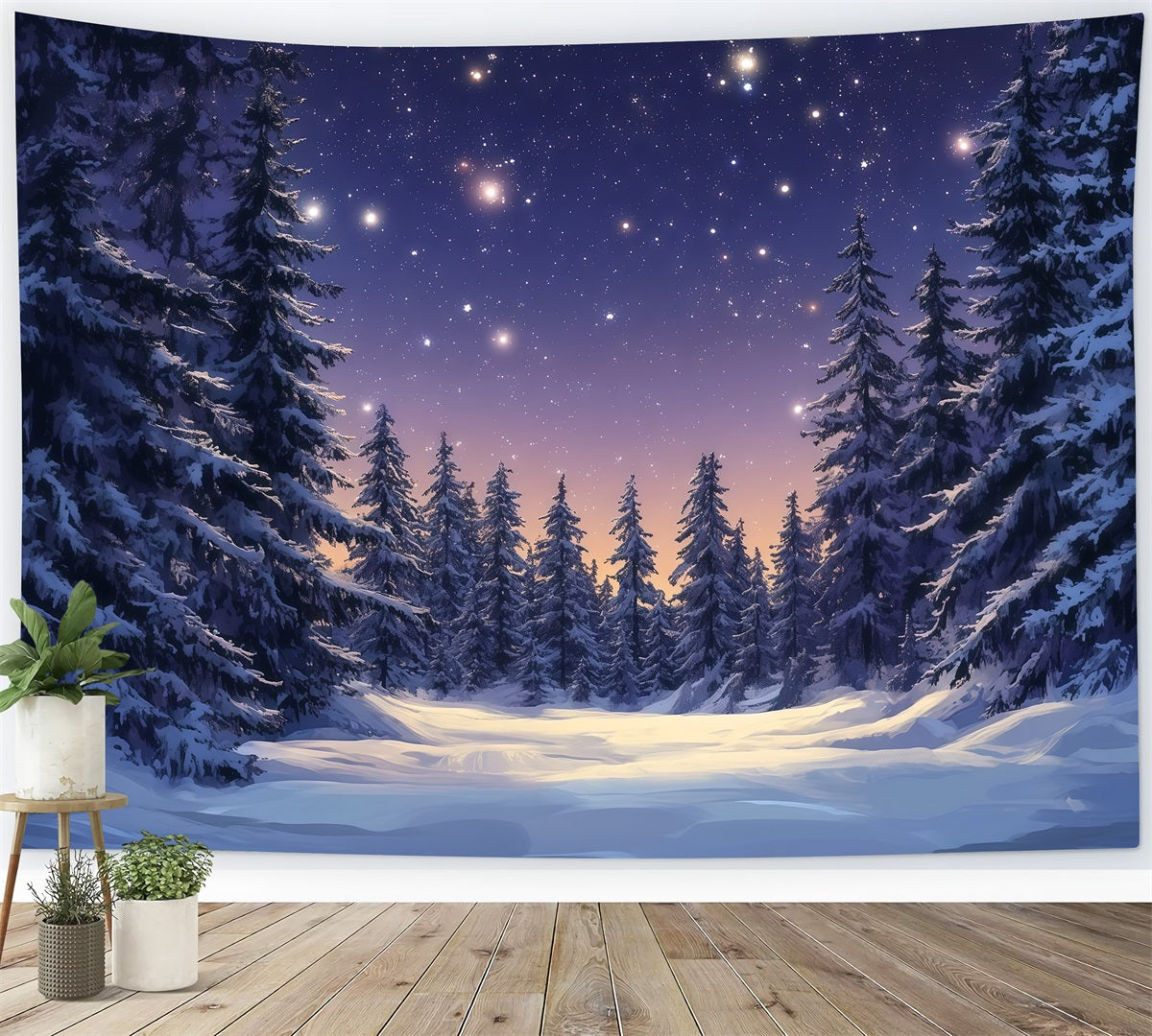 Fond De Sapins De Noël Forêt De Pins Étoilée Enneigée RR610-62