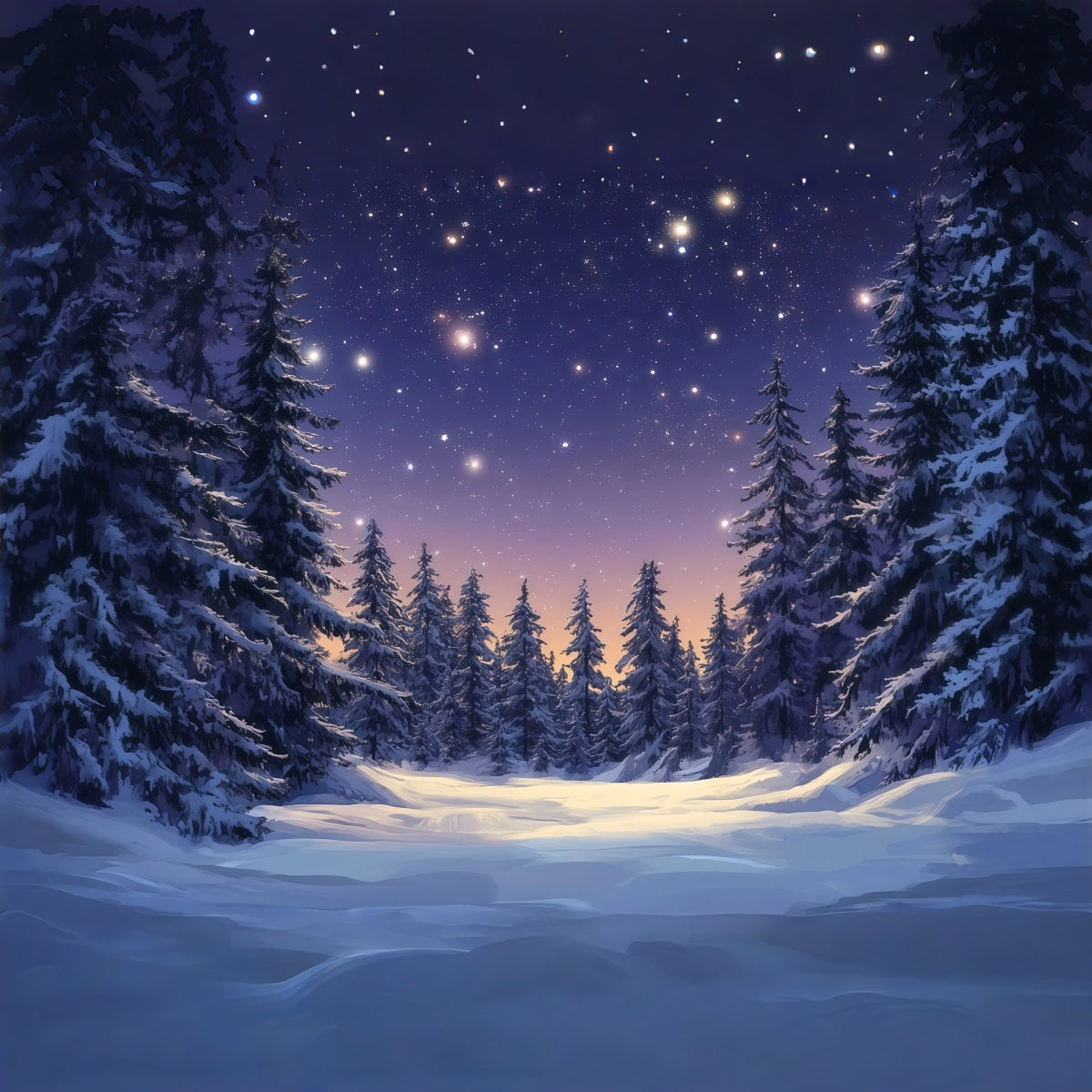 Fond De Sapins De Noël Forêt De Pins Étoilée Enneigée RR610-62