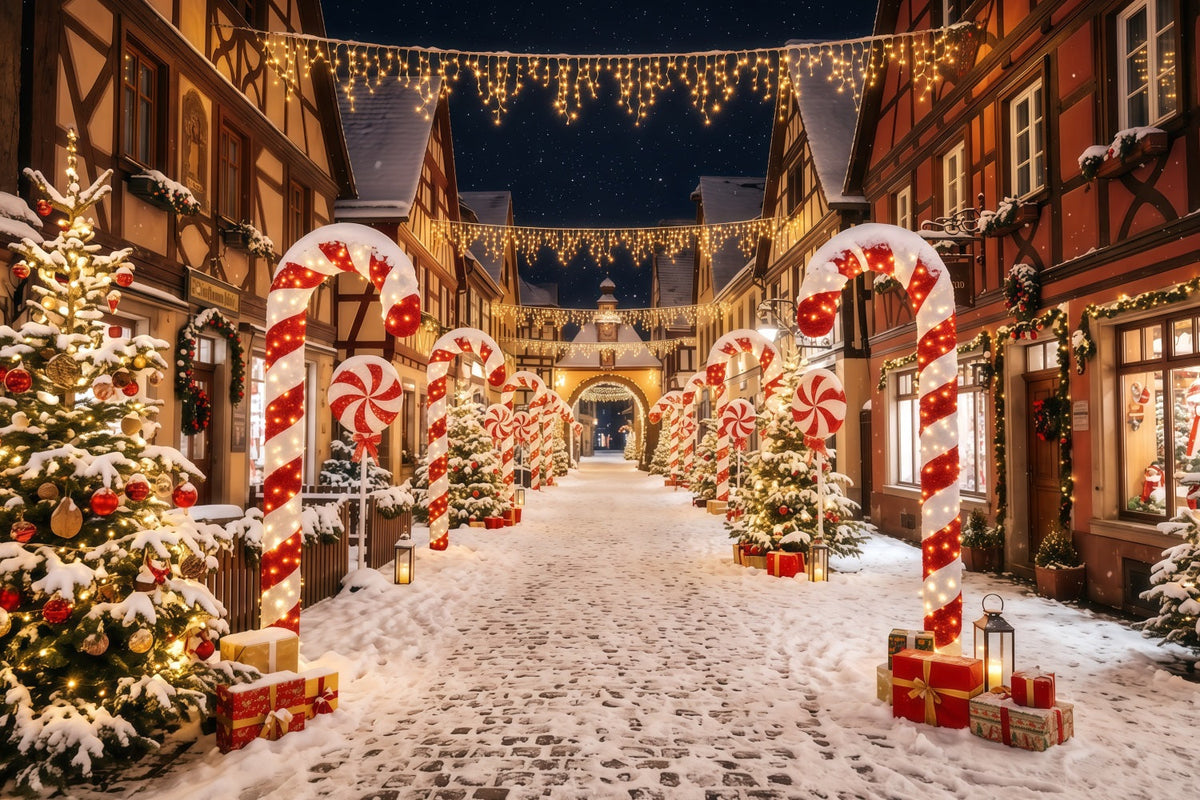 Fond De Village De Noël Rue Bonbons Sucre RR610-64