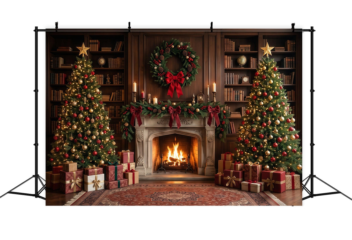 Fond Photo De Noël Bibliothèque Élégante Présentoir Cheminée RR610-71