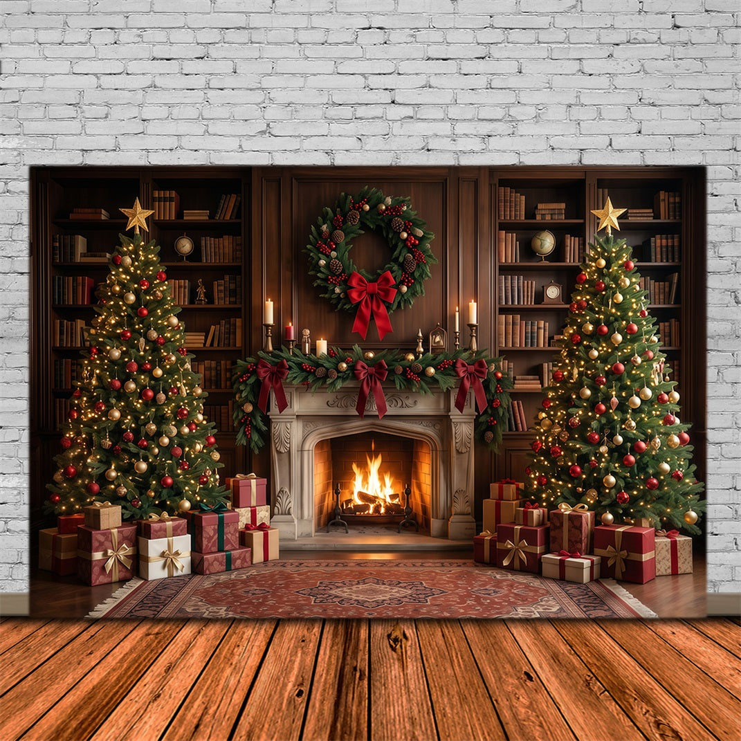 Fond Photo De Noël Bibliothèque Élégante Présentoir Cheminée RR610-71