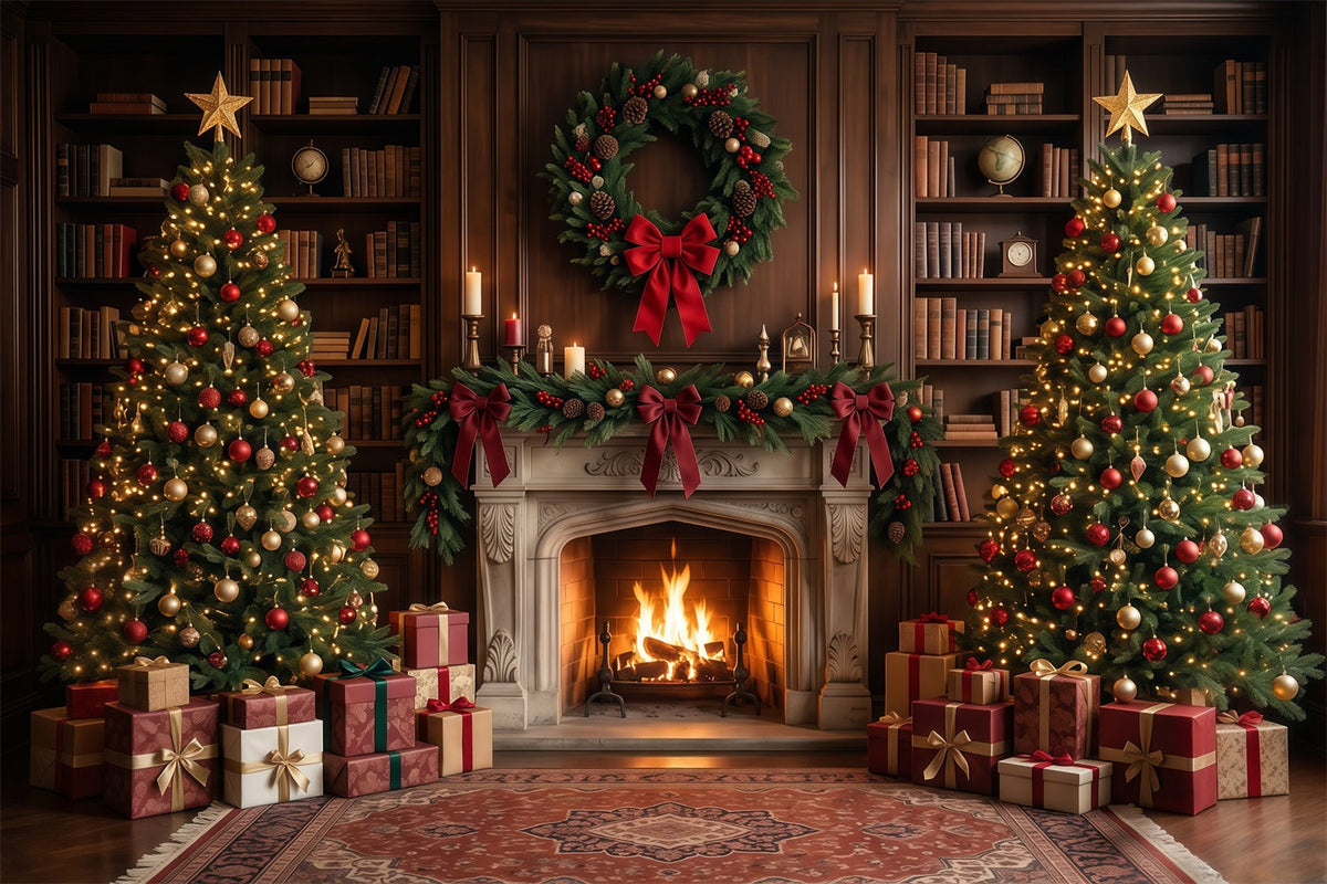 Fond Photo De Noël Bibliothèque Élégante Présentoir Cheminée RR610-71