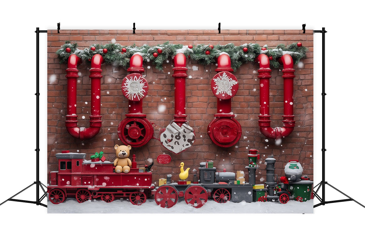 Fond Photo De Noël Présentoir Train Jouet Rouge RR610-72