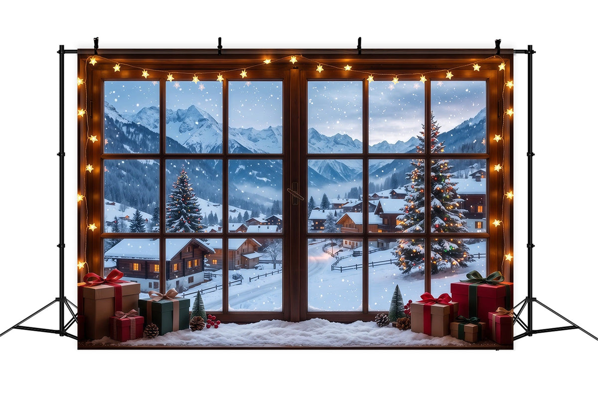 Fond De Noël Hiver Fenêtre Chalet Alpin Enneigé RR610-77