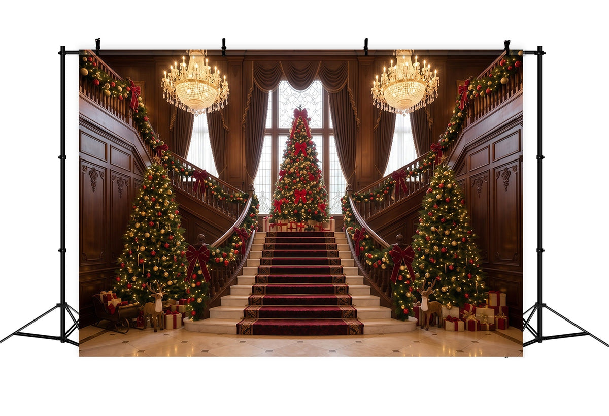 Fond De Noël Salon Grand Escalier Sapins RR610-78