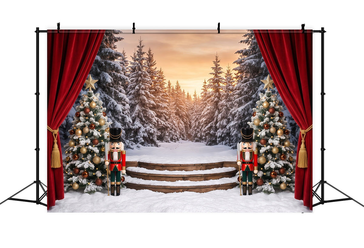 Fond De Noël Rideau Scène Forêt Enneigée Casse-Noisette RR610-79