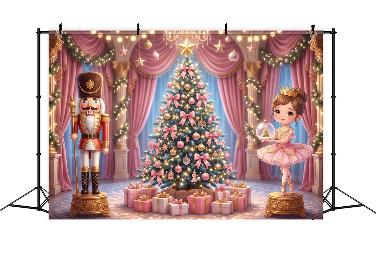 Fond Casse-Noisette Ballet Palais Rose Nœud Sapin RR610-8