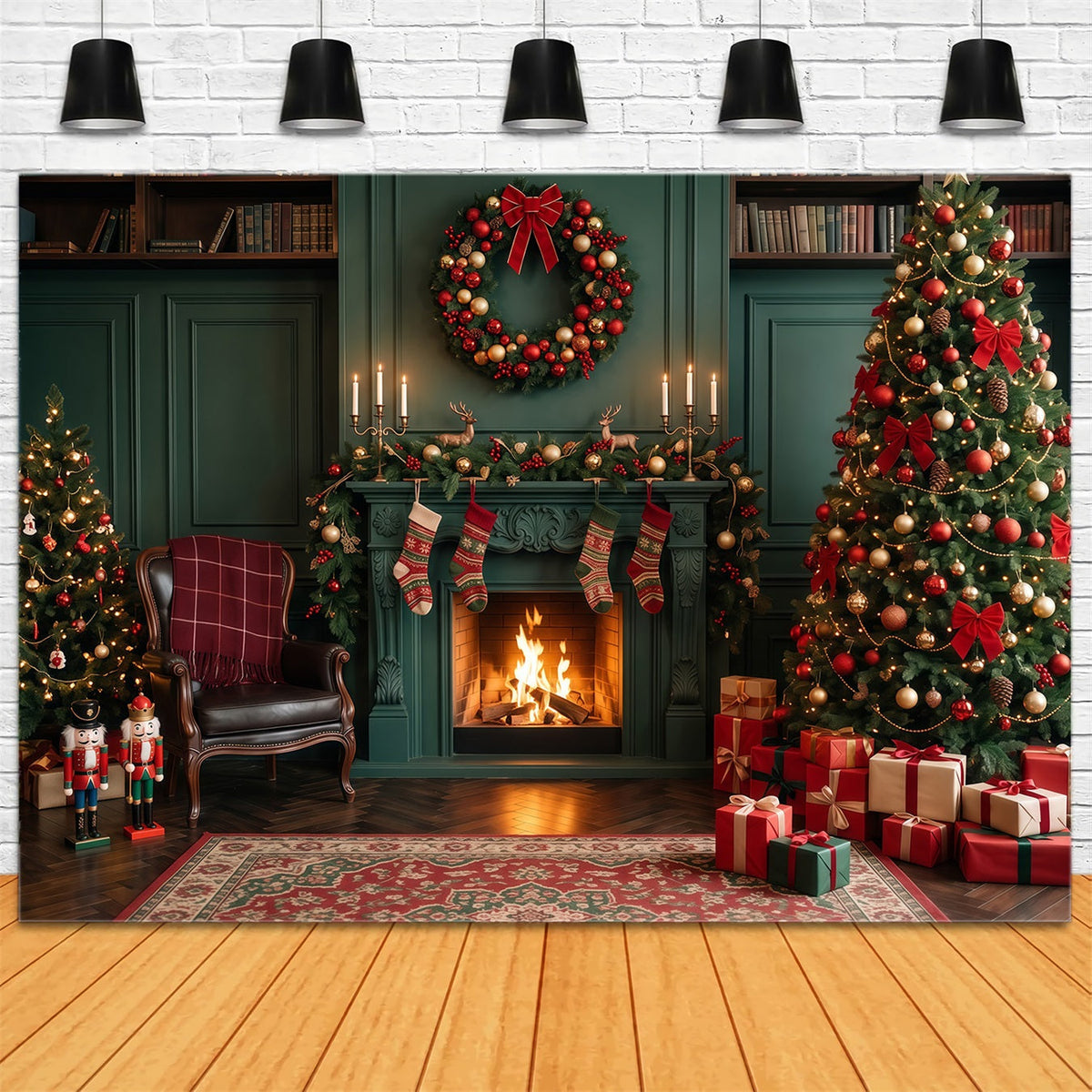 Fond De Cheminée De Noël Présentoir Chaussettes Émeraude RR610-80