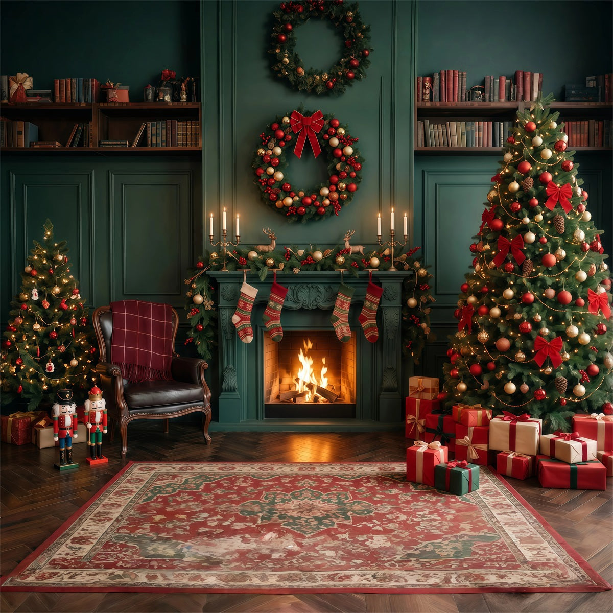 Fond De Cheminée De Noël Présentoir Chaussettes Émeraude RR610-80